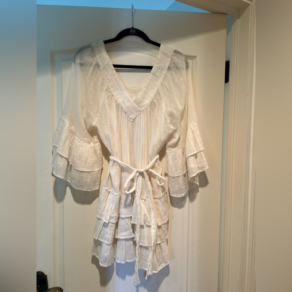 Free People Boho White tiered long sleeve dress